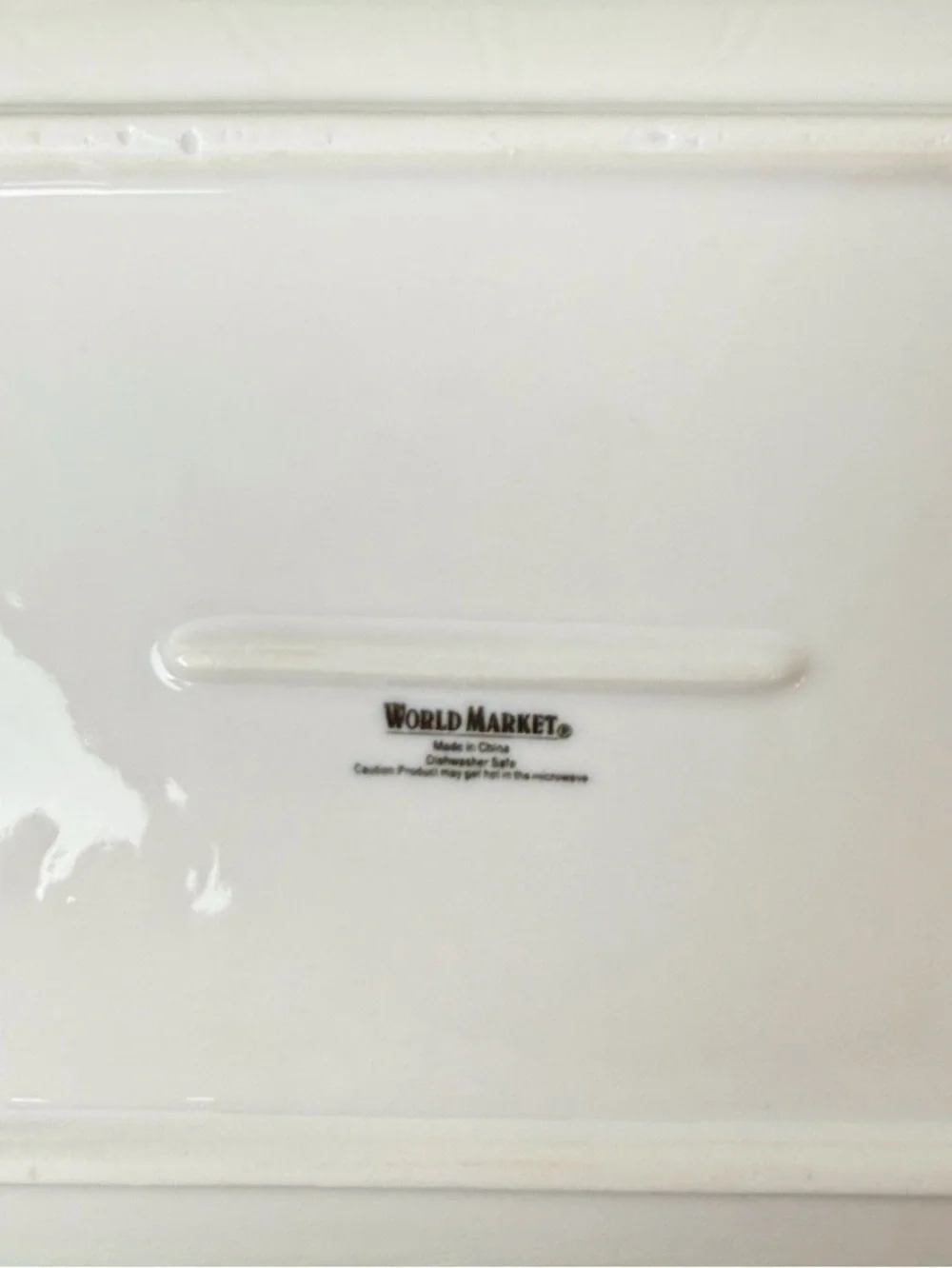 World Market Embossed Rectangle Small Ceramic Platter White EUC